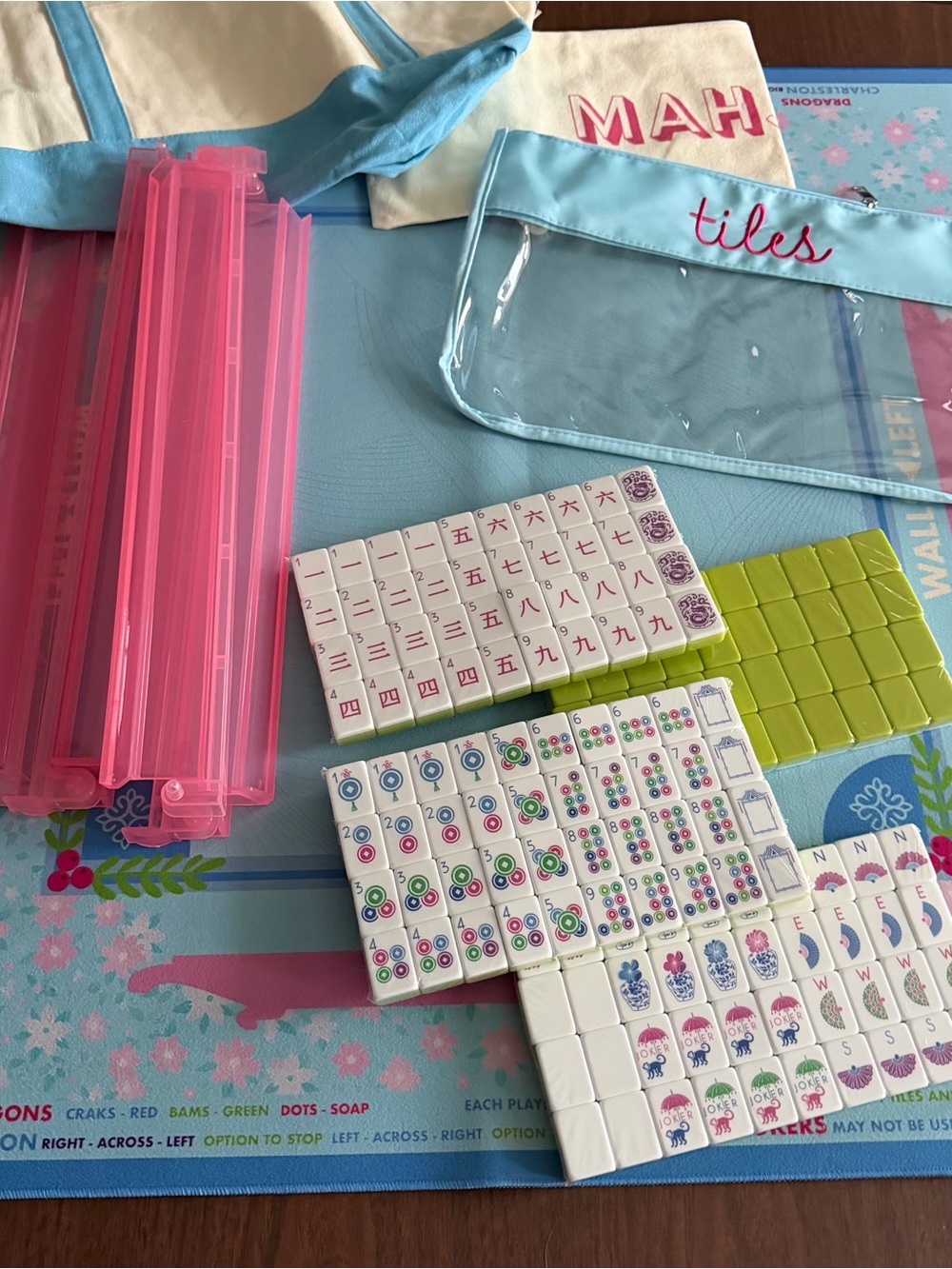 Mahjong Tile set with Tote, Bags, Racks, and Mat